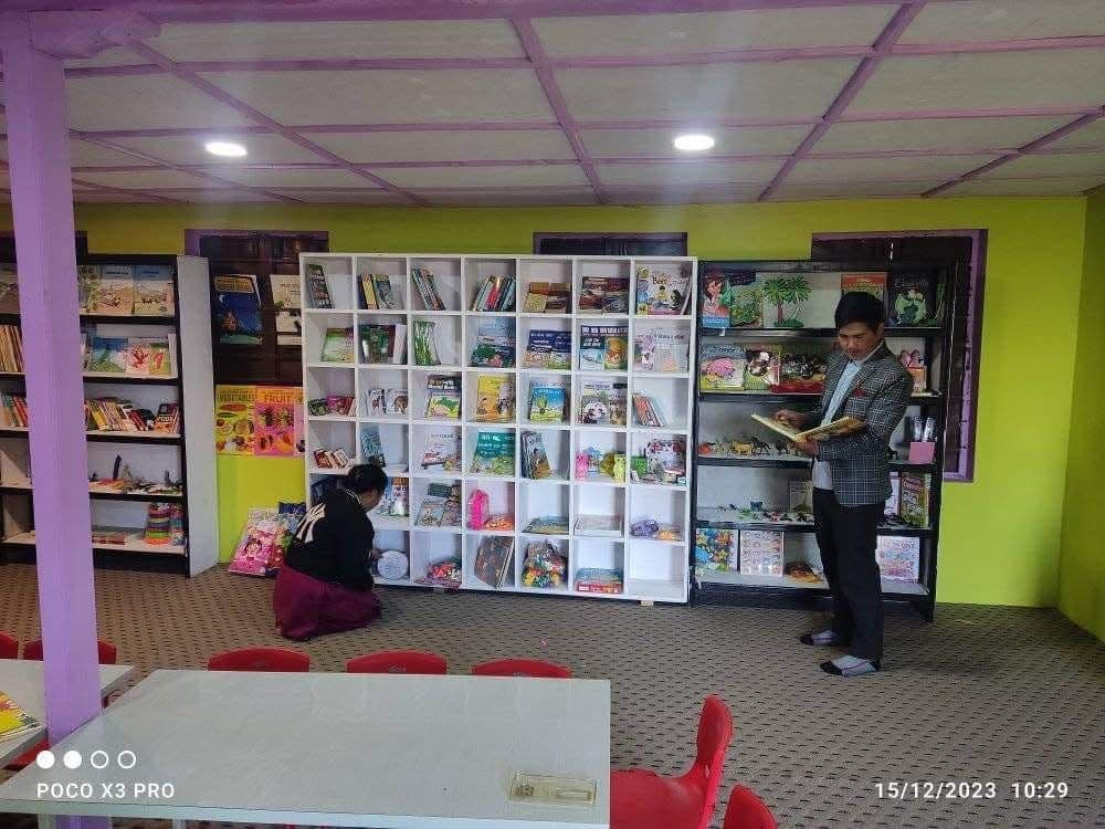 Child library setup at Tatopani Basic School